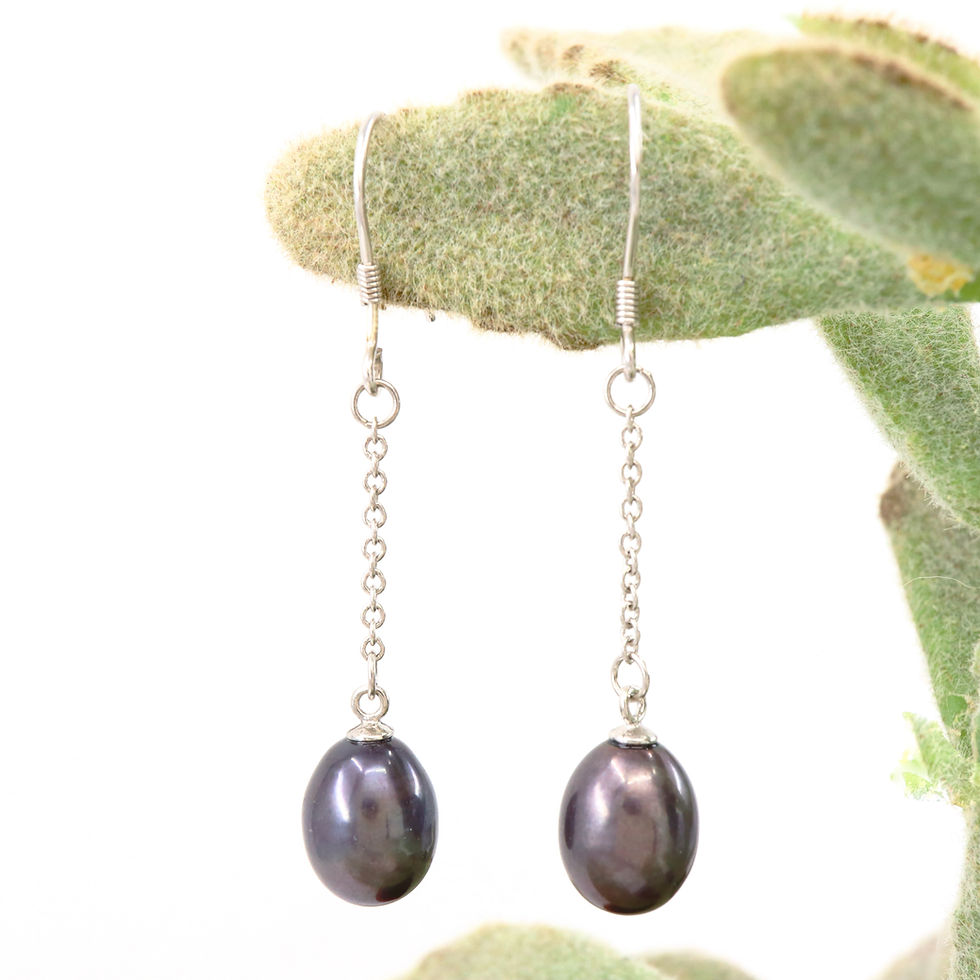 Thumbnail: Freshwater Pearl Earrings Dangling with Sterling Silver Chain
