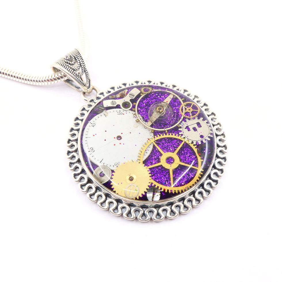 Thumbnail: Steampunk Antique Style Circle Sterling Silver Statement Necklace