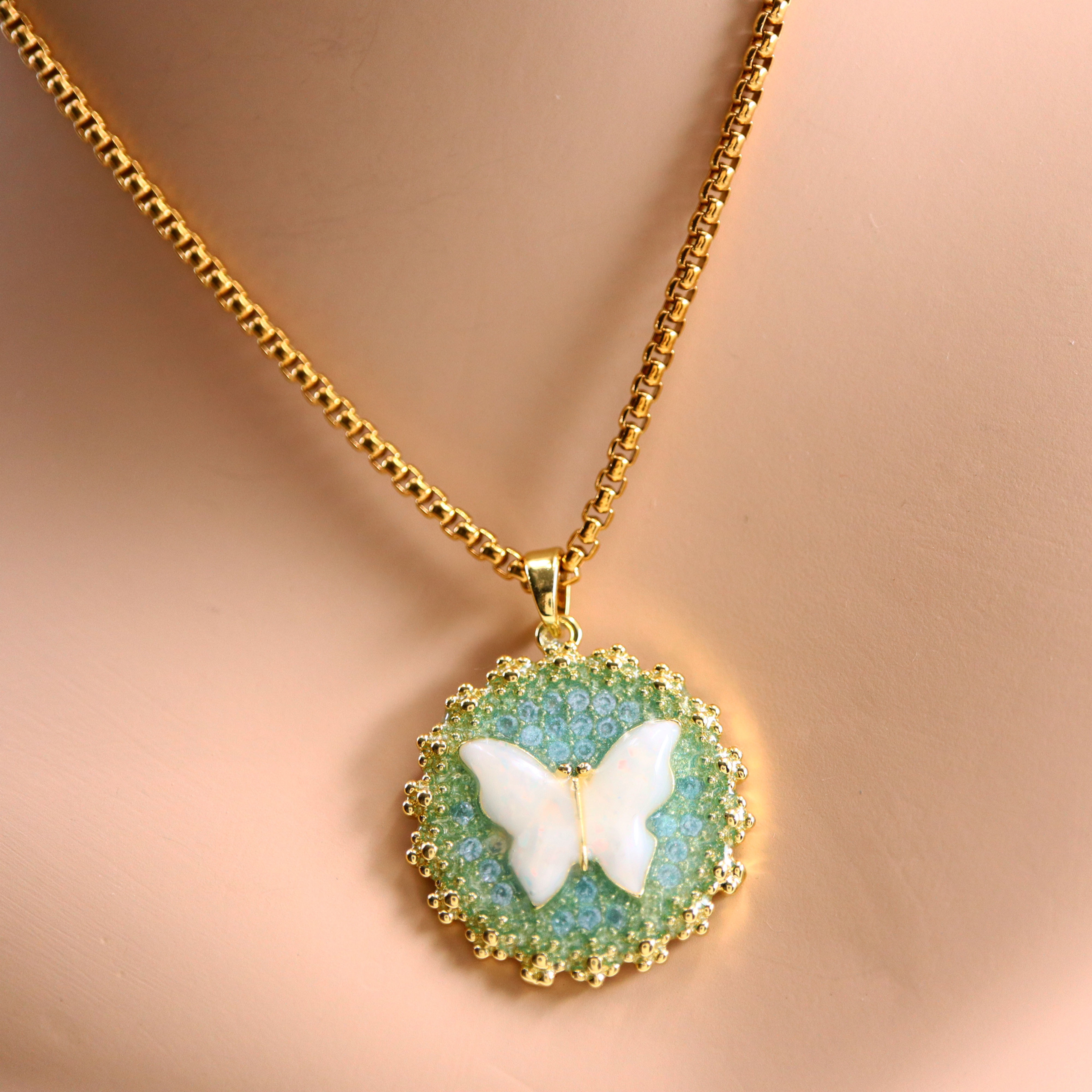 Opal Glow Butterfly Necklace