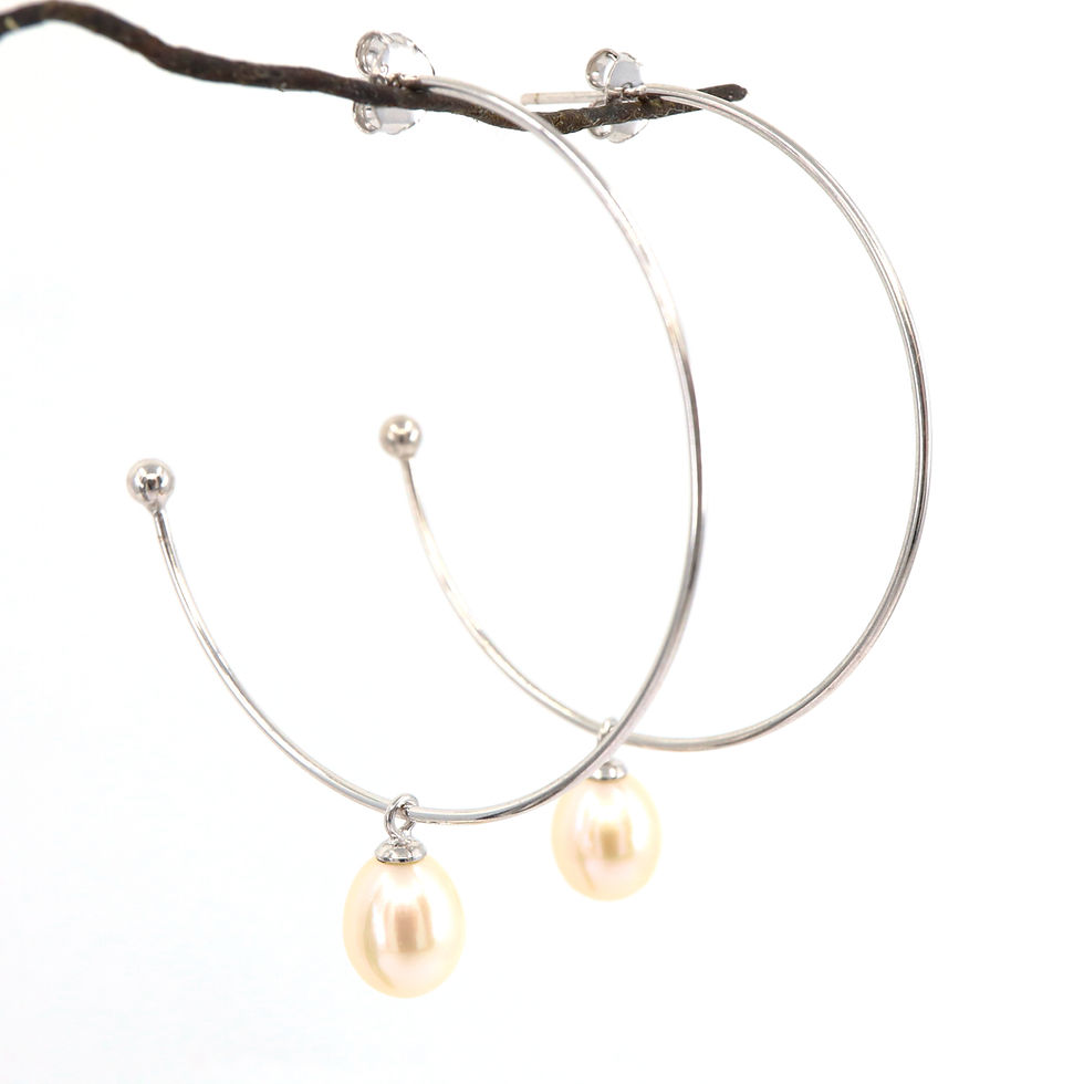 Thumbnail: Silver Open Hook Earrings with Freshwater Pearls
