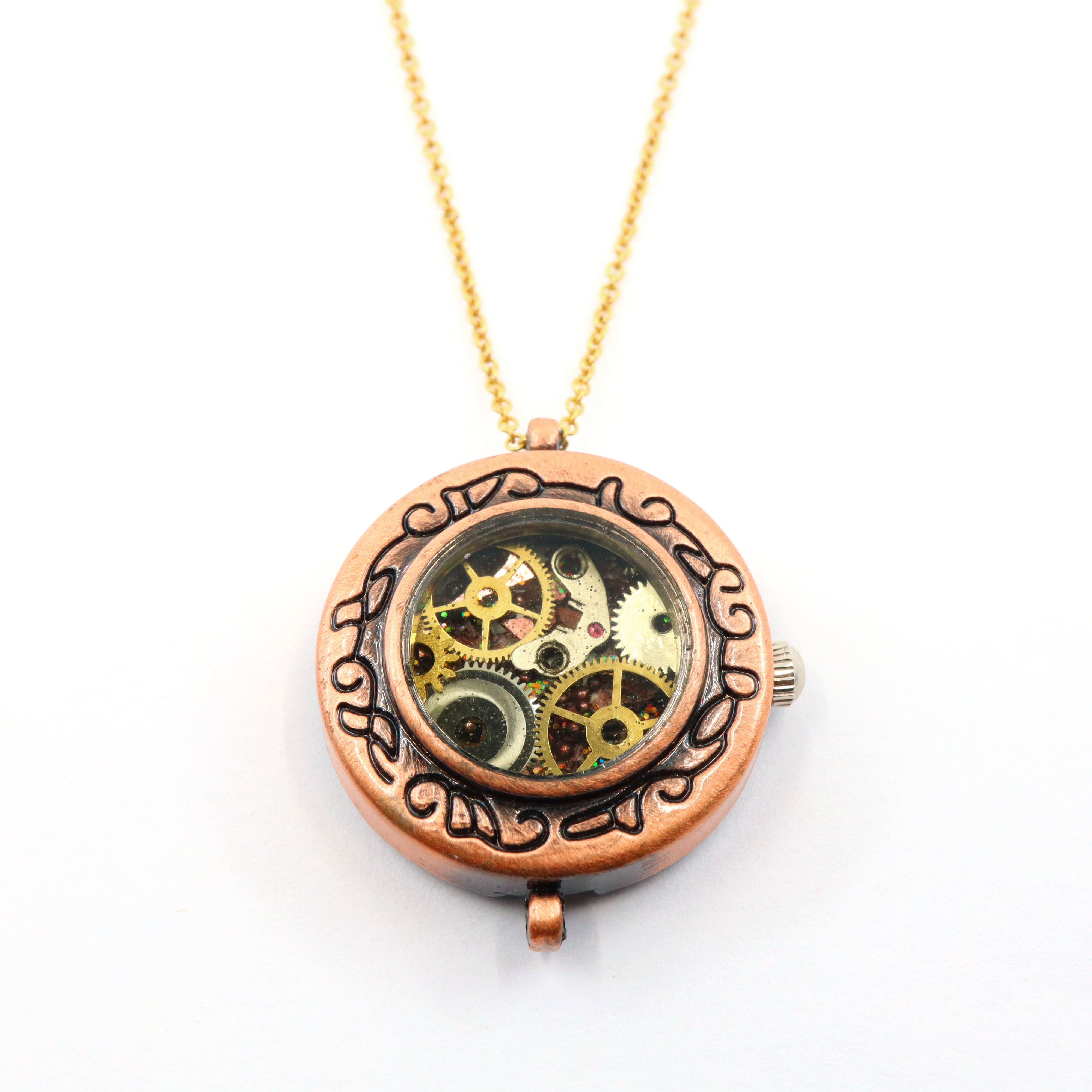 Steampunk Metal Wrist Watch Case Necklace