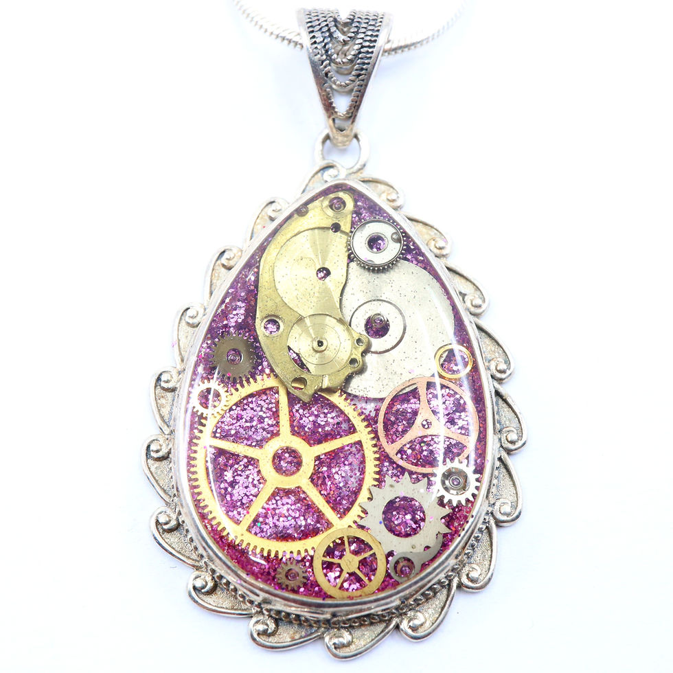 Thumbnail: Steampunk Antique Style Teardrop Sterling Silver Necklace