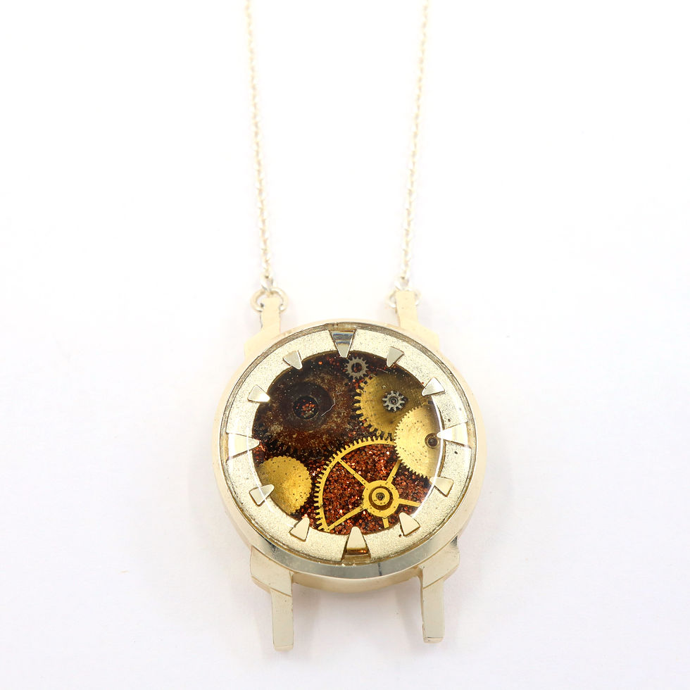 Thumbnail: Vintage Steampunk Plastic Wrist Watch Case Necklace
