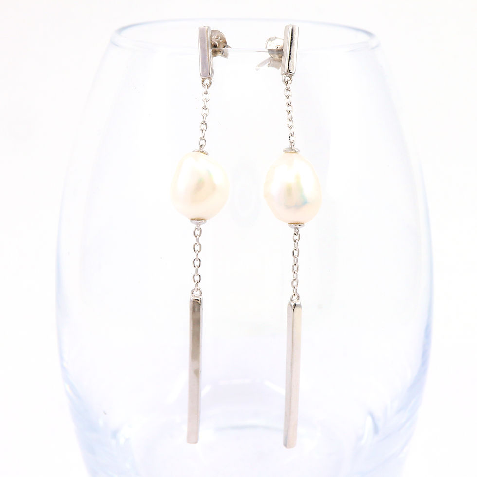 Thumbnail: Freshwater Pearl Earrings with Dangling Silver Bar