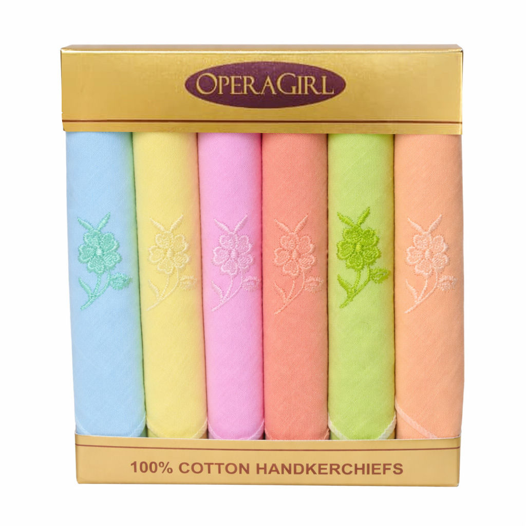 Handkerchiefs (Ladies) "Operagirl" Brand Medium Self Embroidery Pack of 6pcs