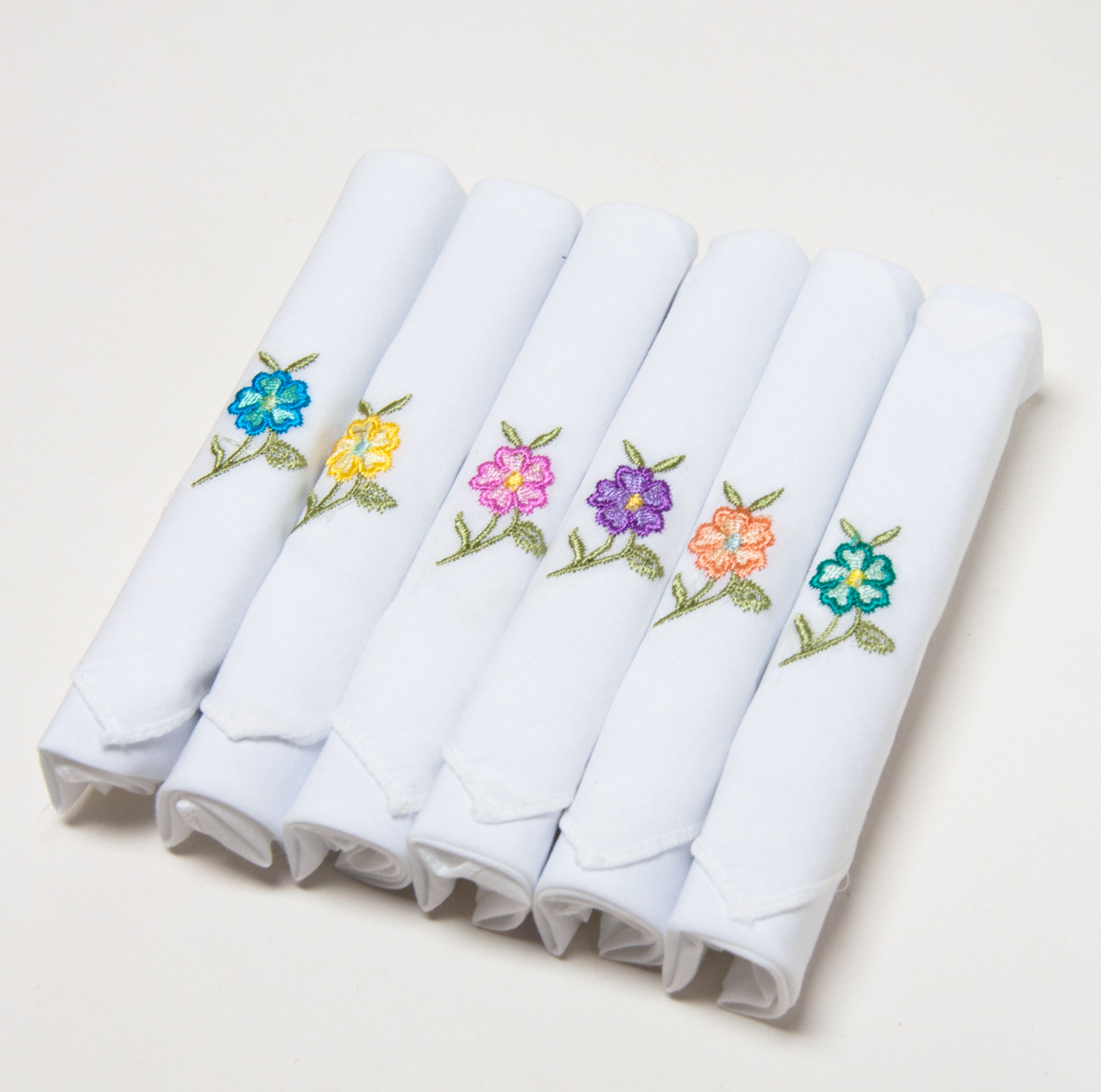 Handkerchiefs (Ladies) "Operagirl" Brand White Embroidery Pack of 6pcs