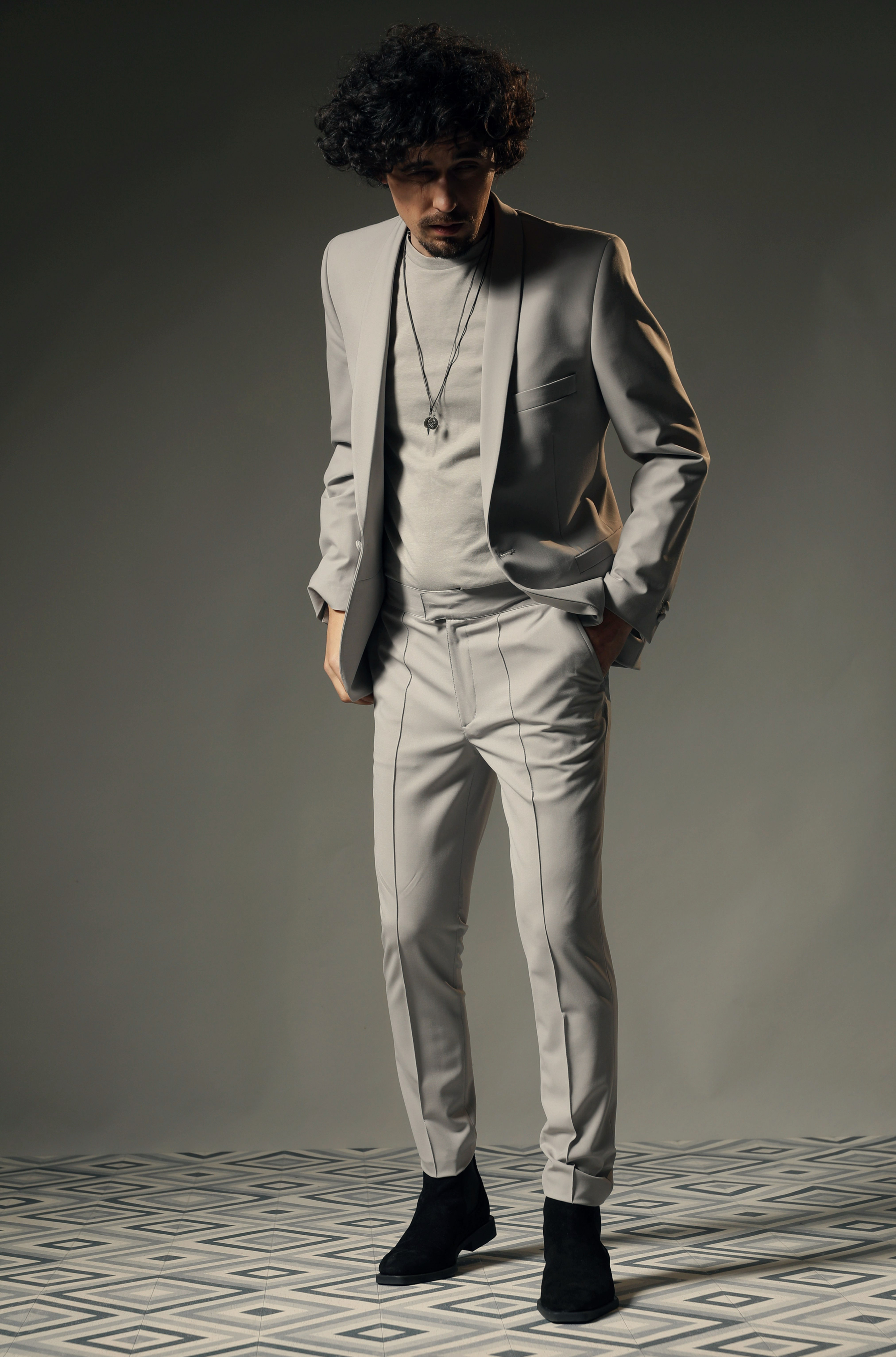 MATTE GREY SHAWL SUIT
