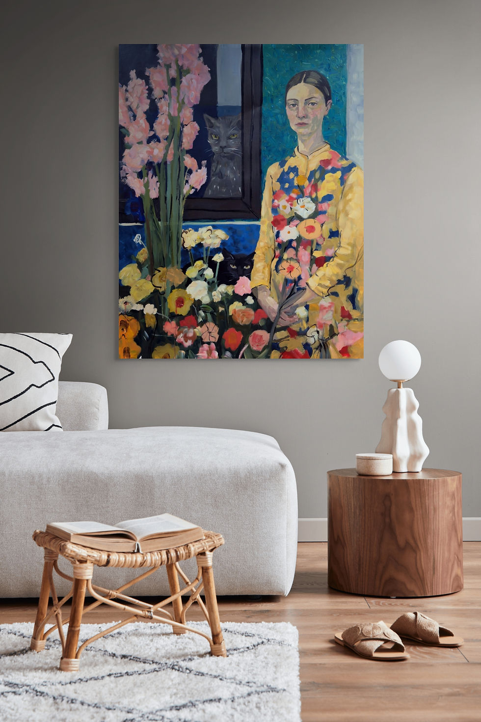 Thumbnail: Her and her cats Canvas Print