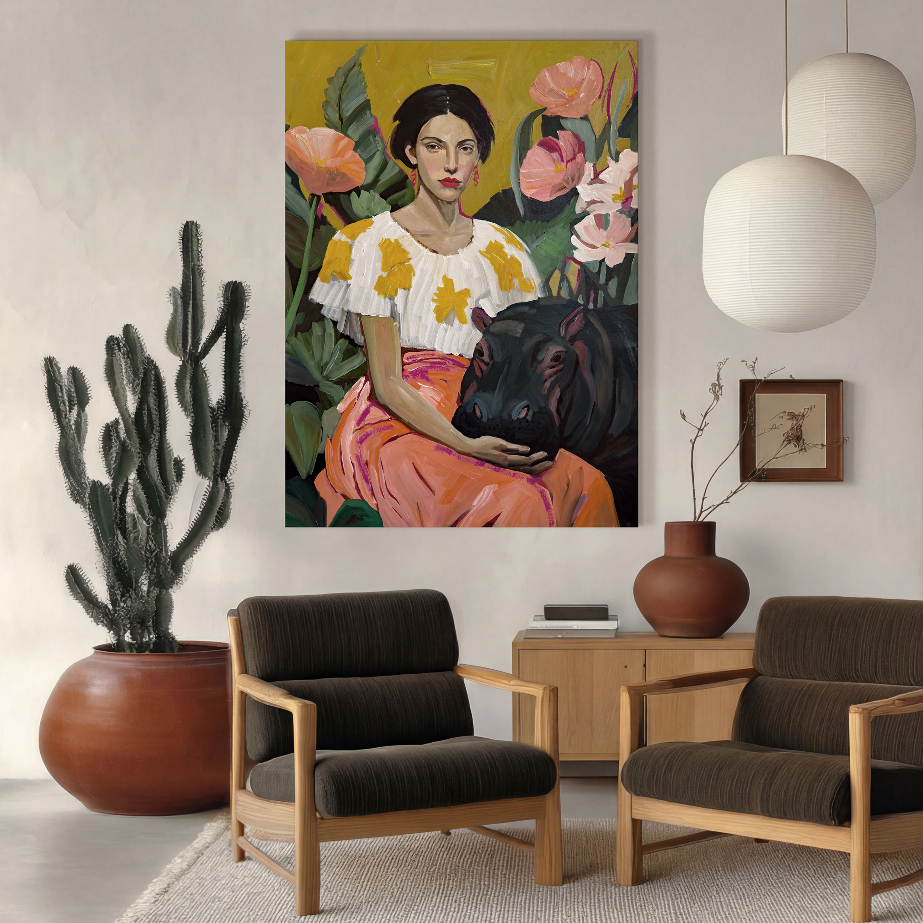 Hazel and Her Hippo - Canvas Print