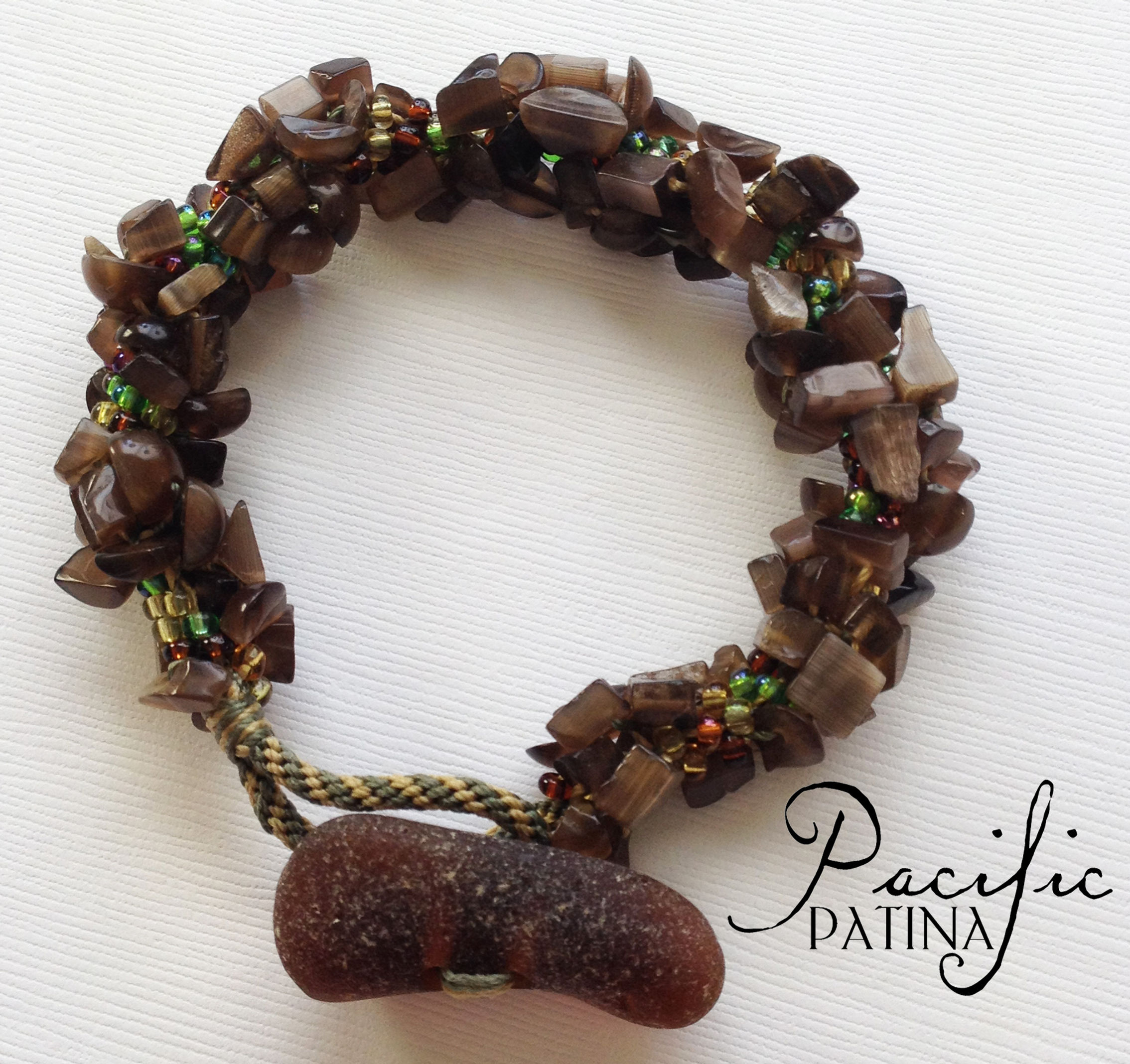 Sea Glass Button & Gemstone Bracelet