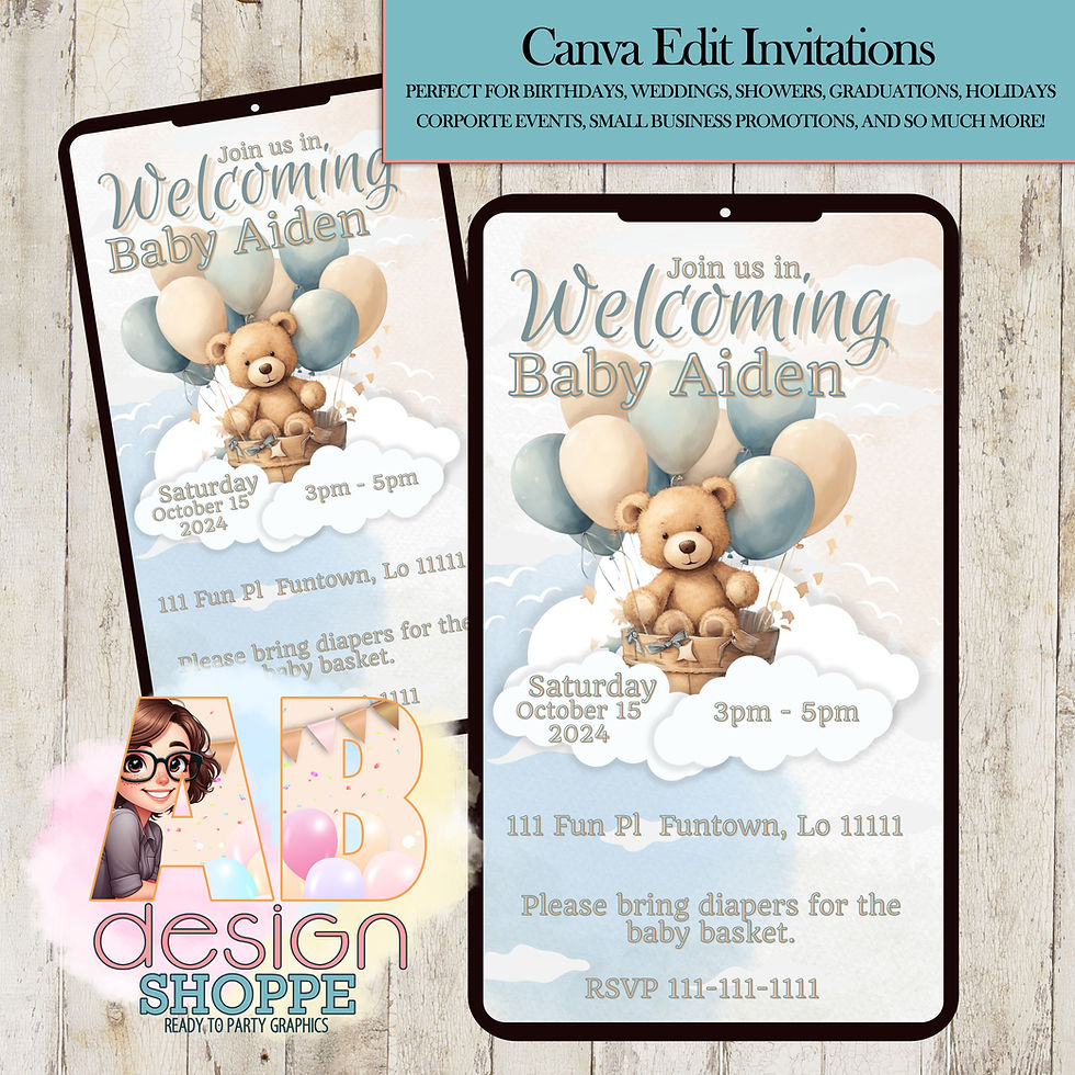 Blue Teddy Bear Invitation | Canva Edit
