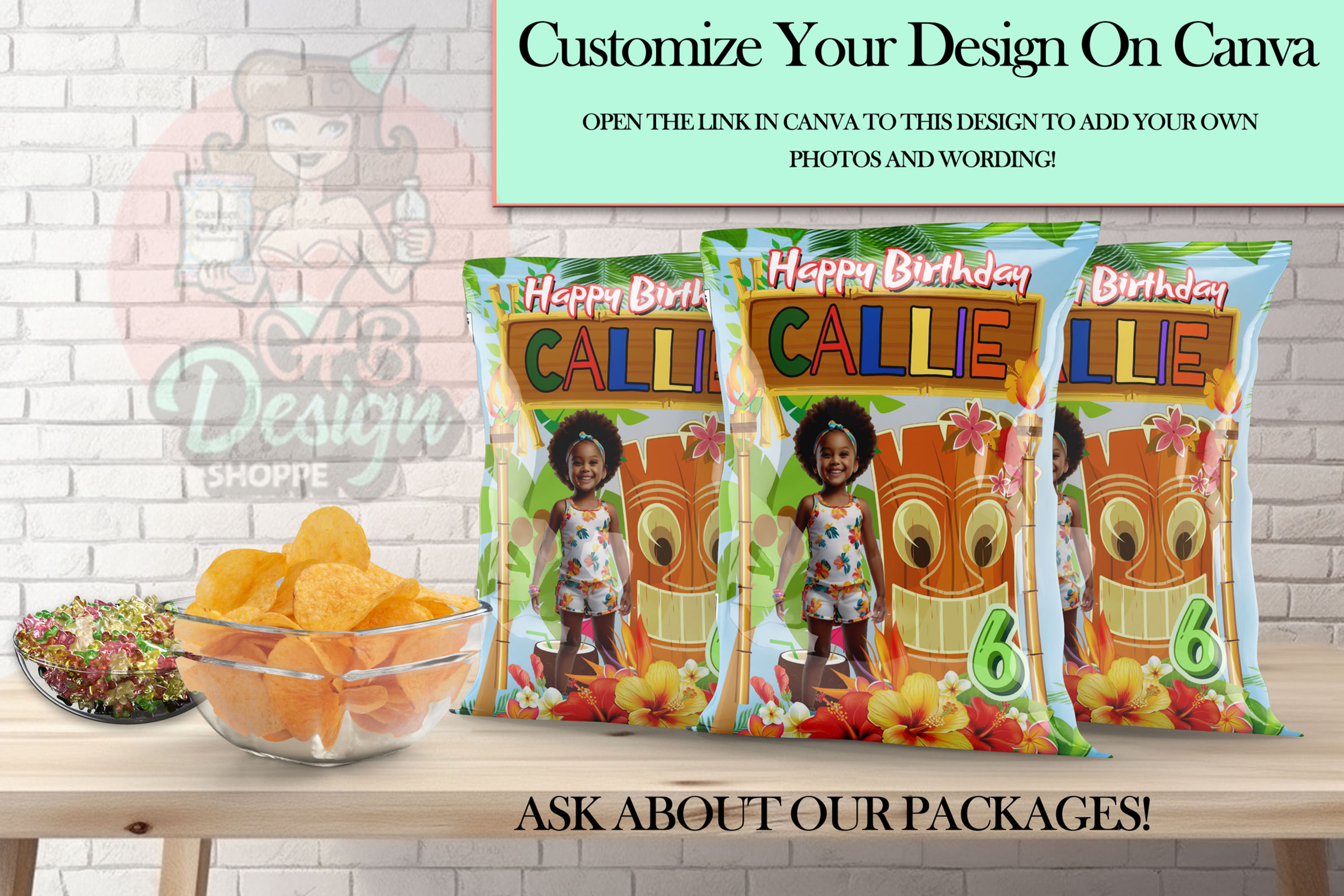 Luau Party Chip Bag | Canva Edit