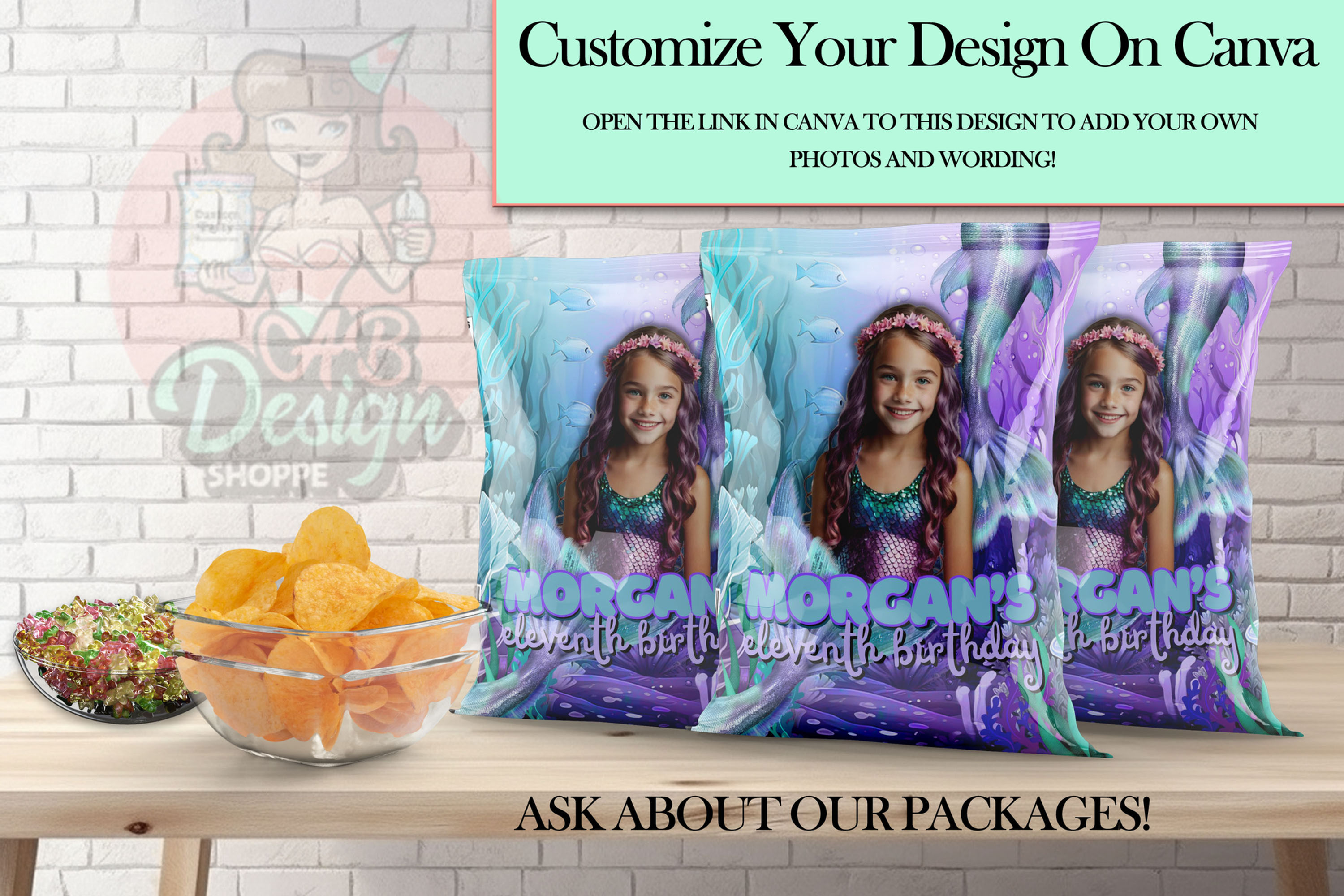 Mermaid Chip Bag | Canva Edit