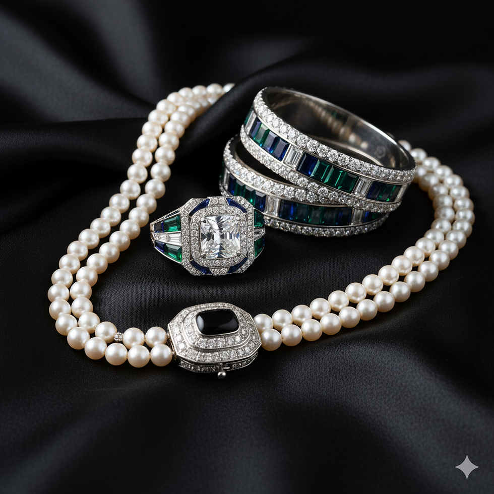 Laurel wreaths, pearls, and bold gemstone rings reflected elegance ad empire grandeur