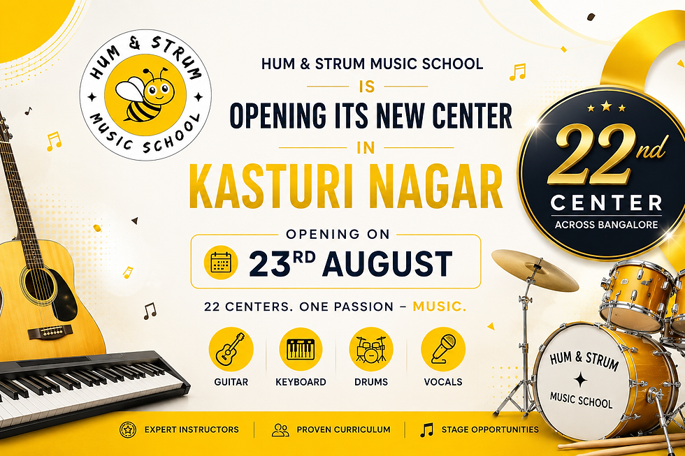 Hum & Strum Music School 22nd center opening in Kasturi Nagar on August 23, 2026