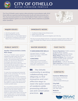 Othello City Water Resources poster: Public, Community, and Water Sources
