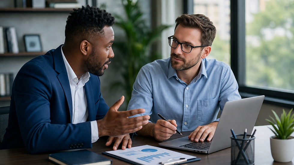 Confident business leader with a productive team working independently in a modern office environment