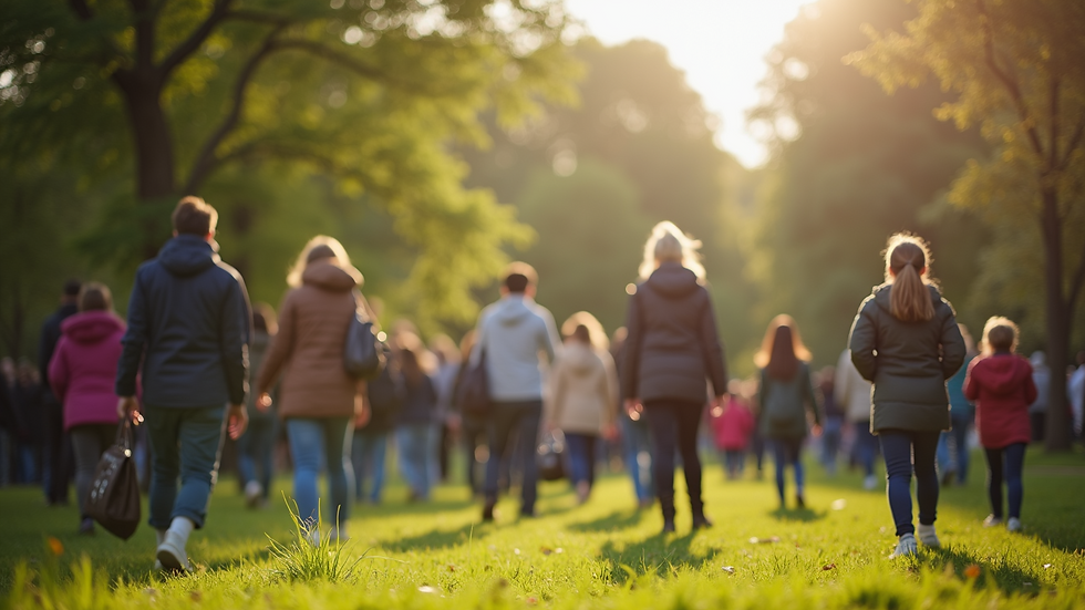 Eye-level view of a community gathering in an open park