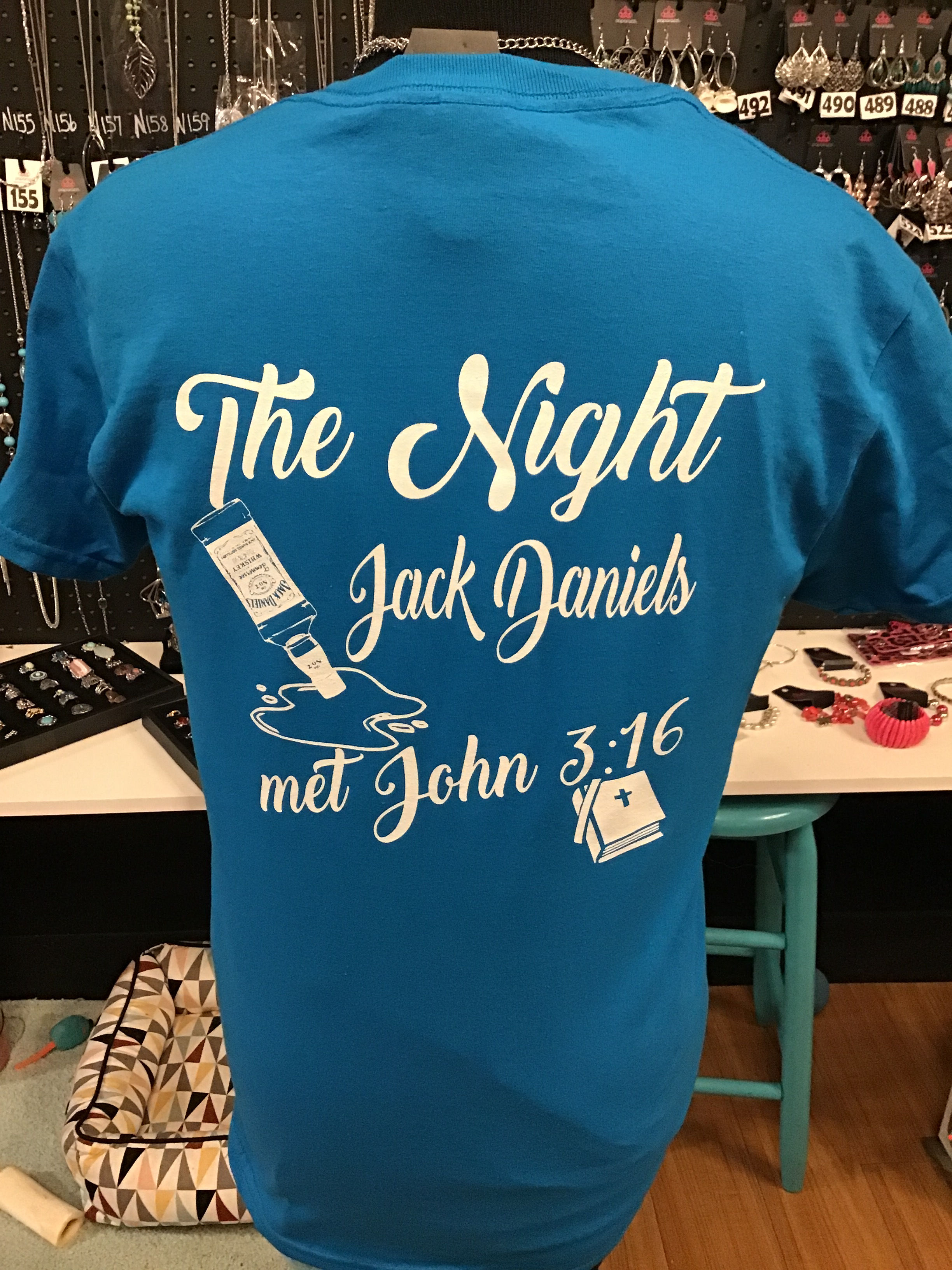 The Night Jack Daniels met John 3:16 T-Shirt Blue