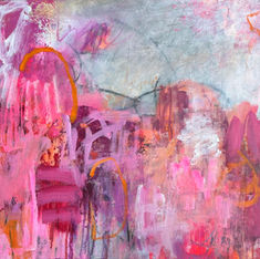 pinks orange grey gray white abstract acrylic contemporary painting