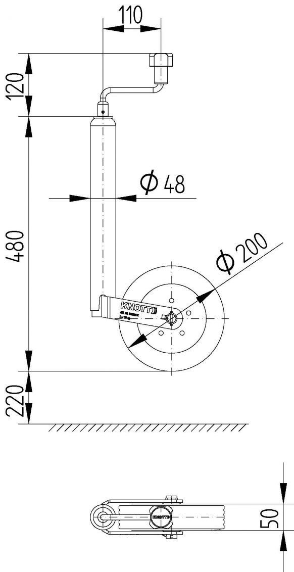 Pikkukuva: Nokkapyörä 48mm teräsvanne 150kg