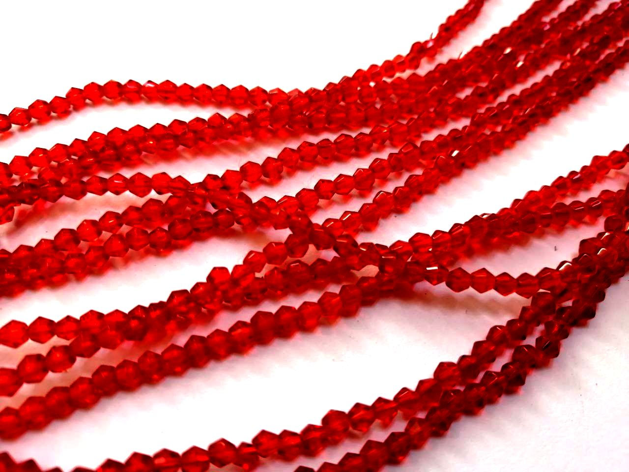 Glass Beads -3mm red bicones - 104pcs string