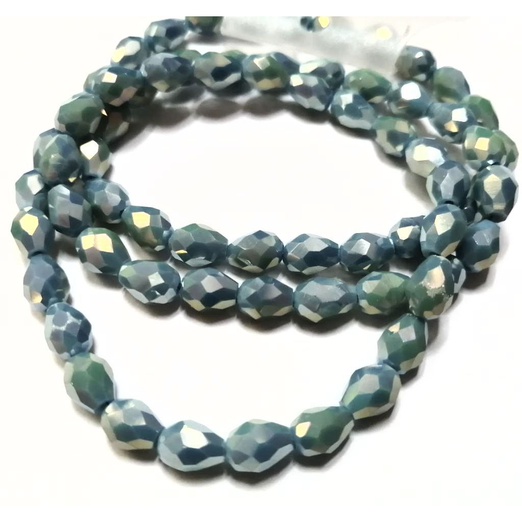 Crystal Beads - 7x5mm drops-shiny light  blue- String +/-68pcs