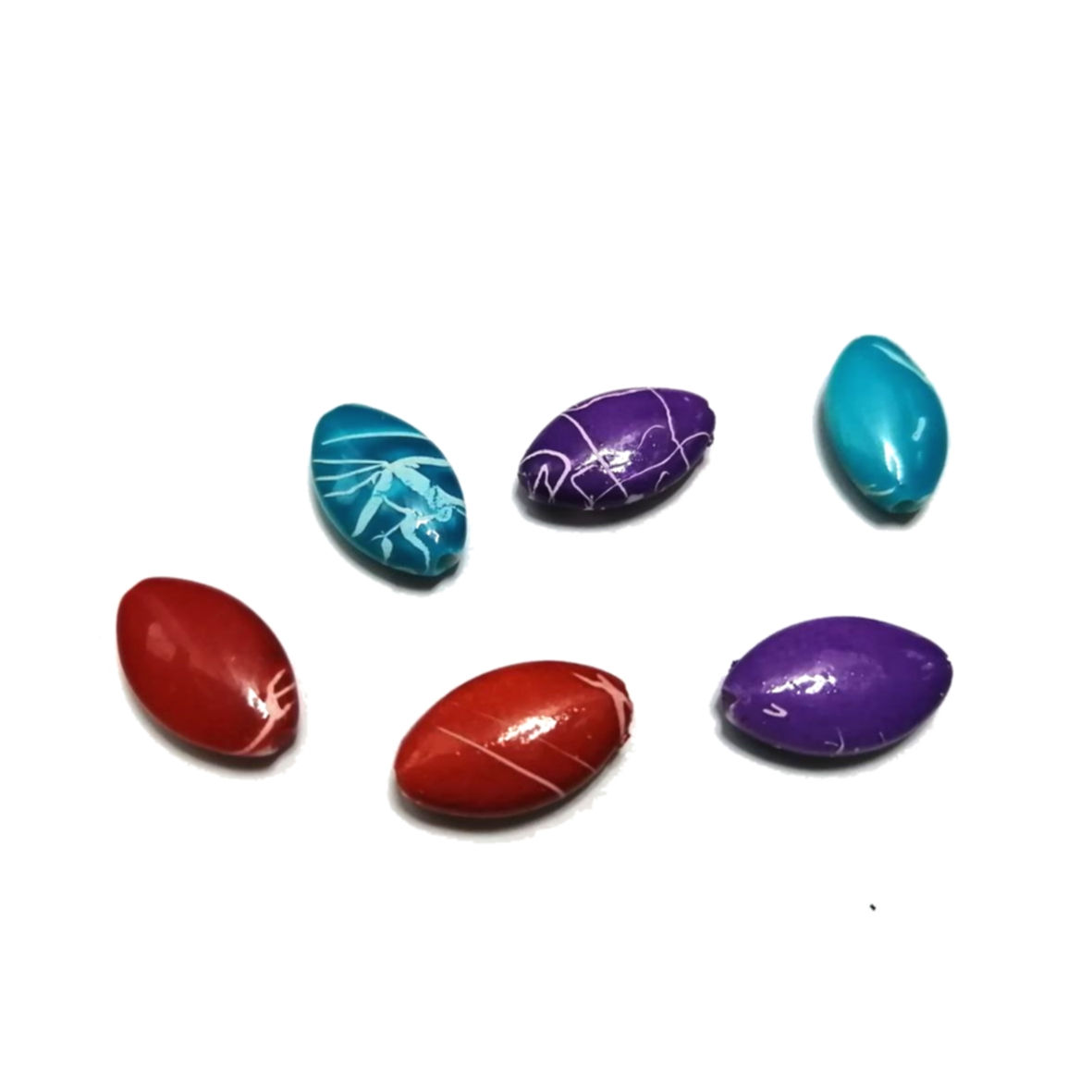 Acrylic Beads - 18x10mm- 6pcs - color mix- Ceramic optic