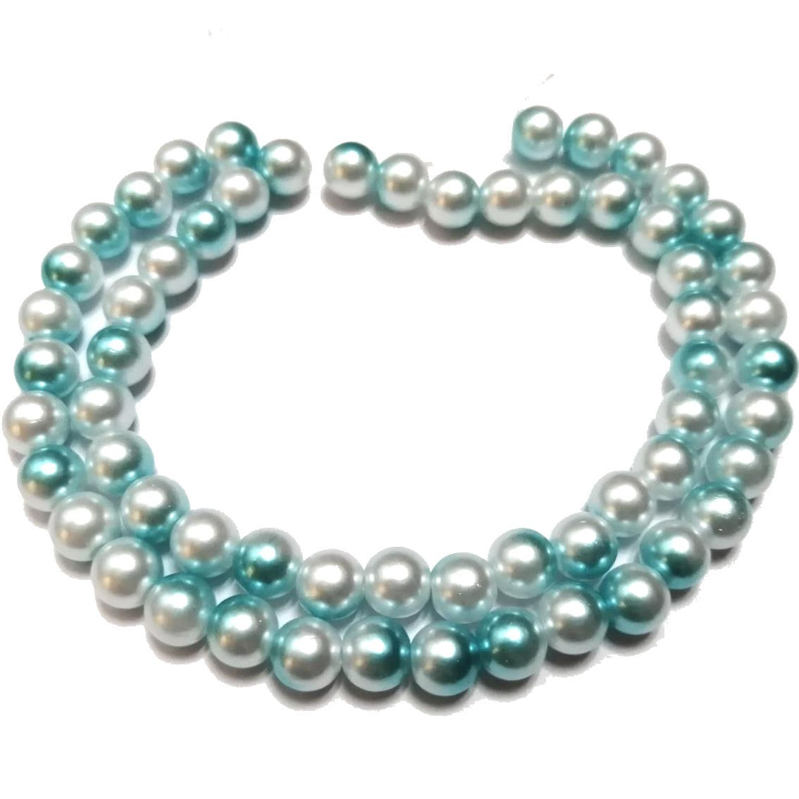 Acrylic Beads -8mm ball -60pcs- string- turquoise / white blurred