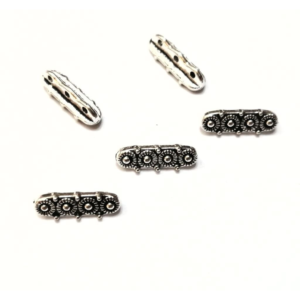Metal Beads - 50pcs  - 14x5mm - 3 row dividers - silver color