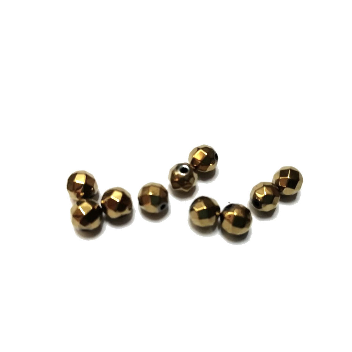 Hematite Beads -6mm ball  -faceted gold plated - 10pcs