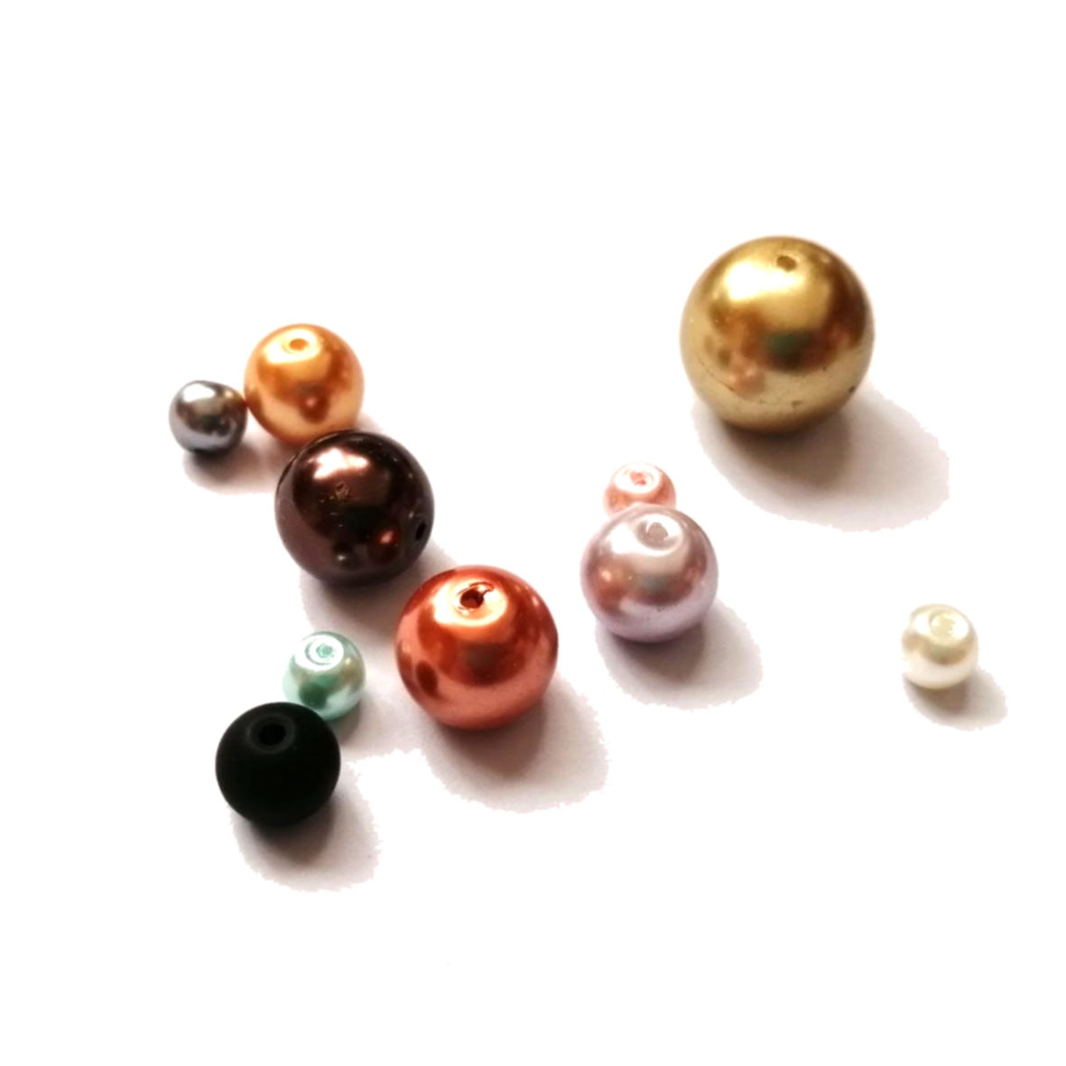 Glass Pearl Beads - 10pcs  color mix - 6-16mm