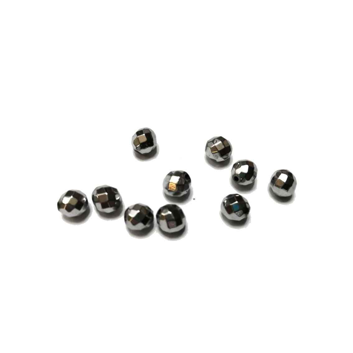 Hematite Beads -6mm ball  -faceted silver plated - 10pcs