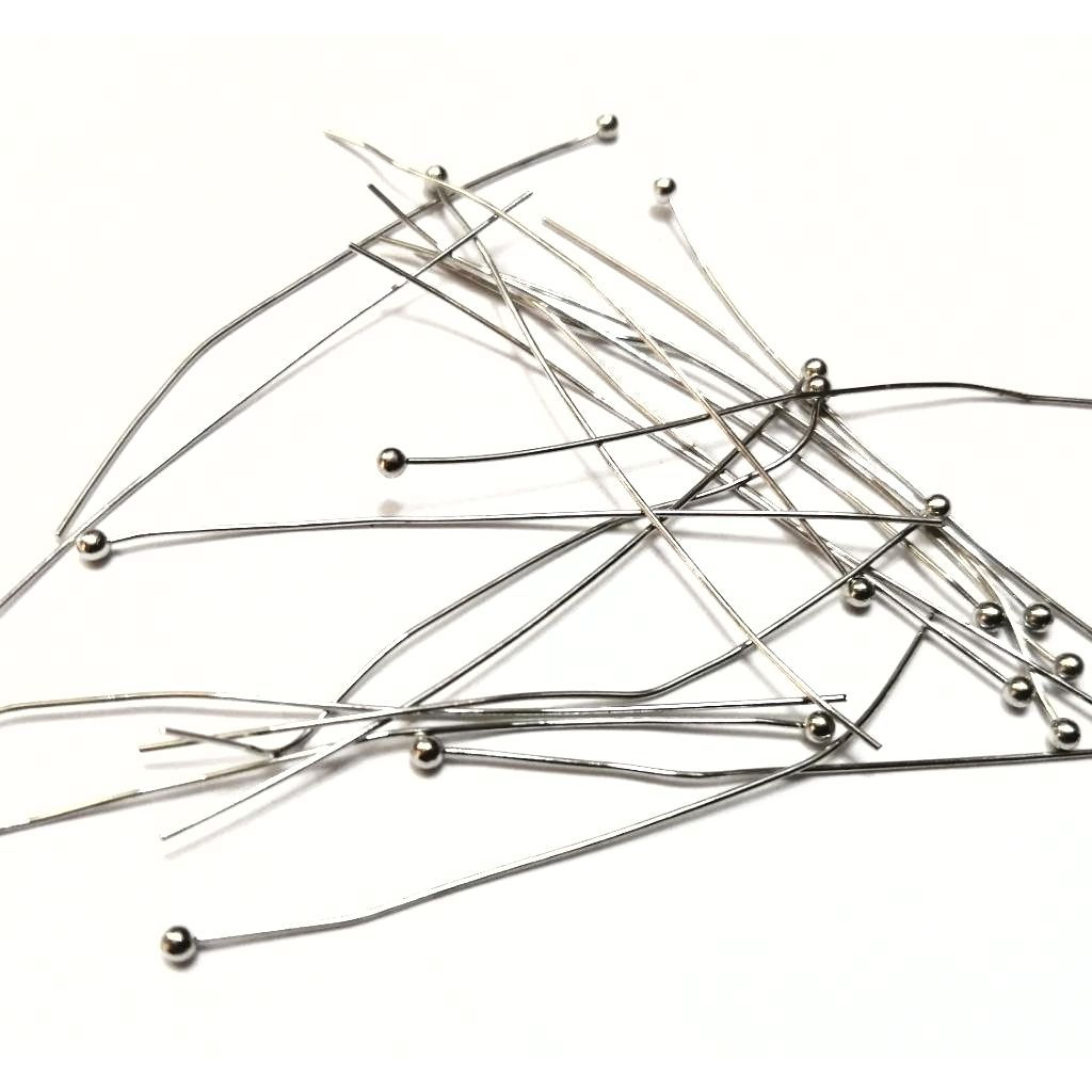 Ball Pins - 20pcs  - 50mm - Rhodium color - 0.5mm thickness