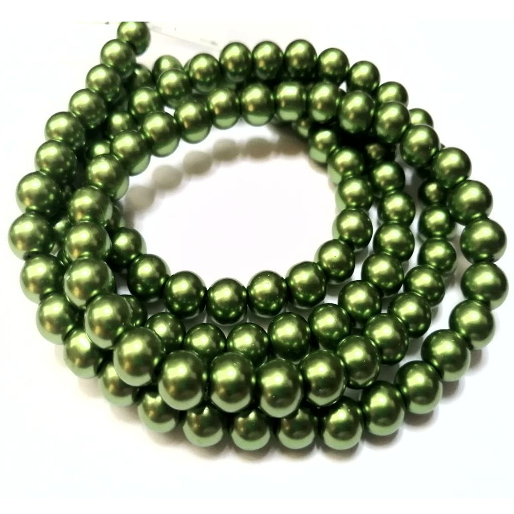 Glass Pearl Beads - 8mm - green +/-105 pcs string
