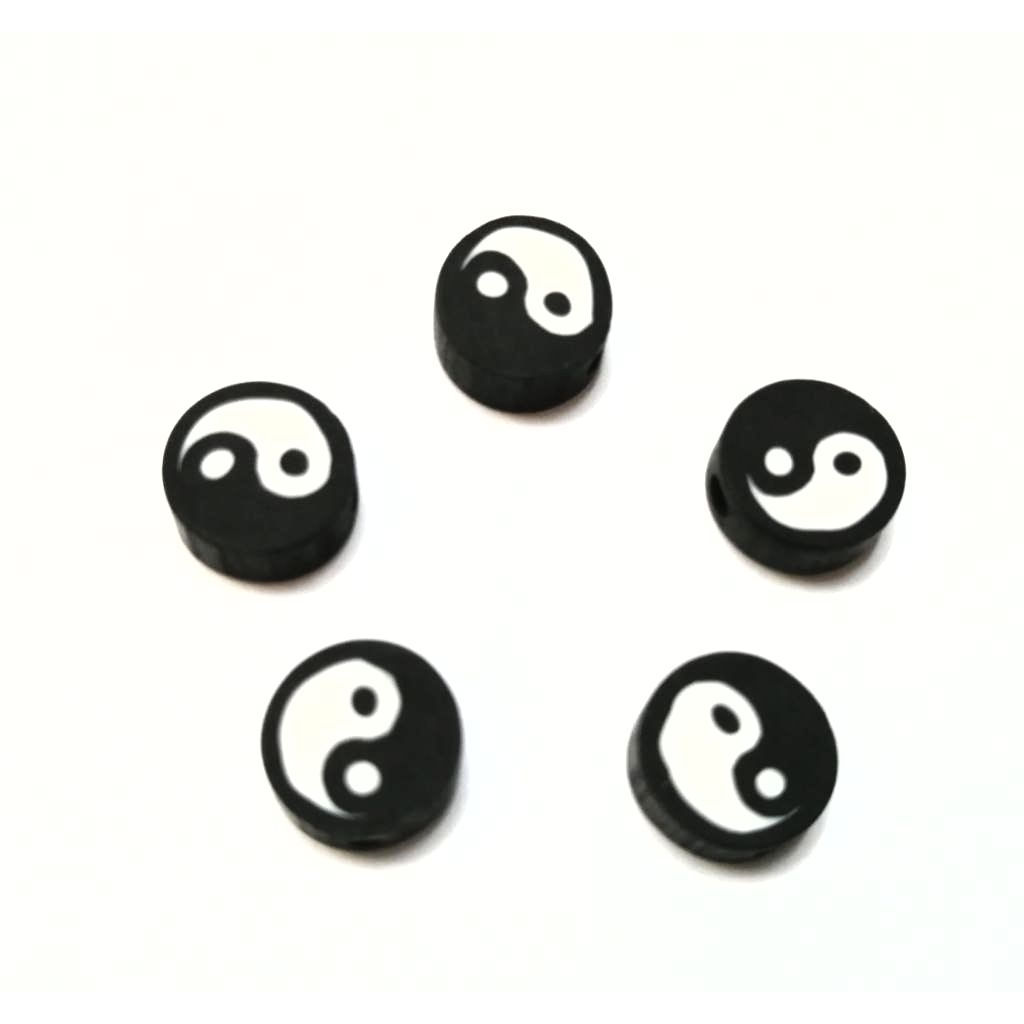 Yin Yang FIMO - Polymer Clay Beads - 5pcs +/-10mm