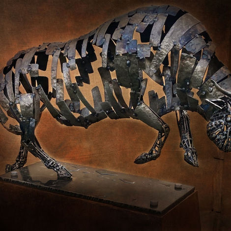 Animal sculptures, metal art, bull sculpture