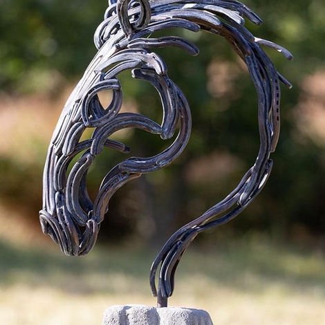 Horse head sculpture, horseshoes, garden art, metal art