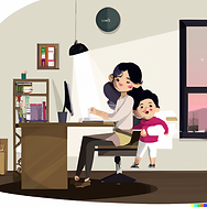 DALL·E 2023-02-10 15.42.51 - working mom with his kid at the office, digital art.png