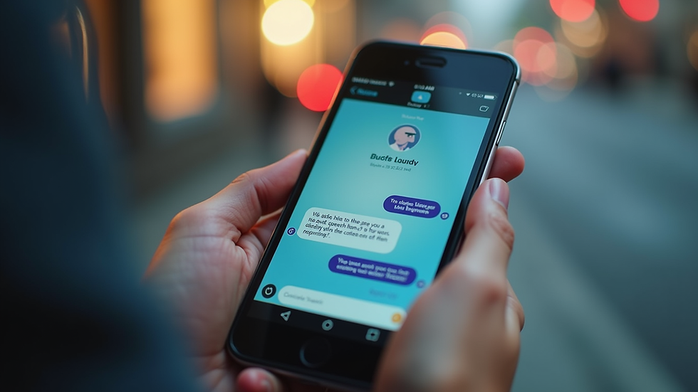 Close-up of a smartphone screen showing a chat conversation with AI assistance