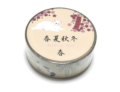 猫と花札をモチーフにしたマスキングテープ  春夏秋冬【春】