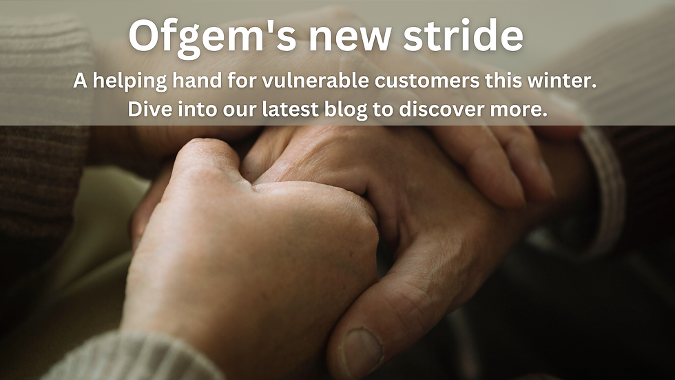 Close-up of two hands clasped together, symbolising support and assistance. Accompanied by text highlighting Ofgem's new initiative to support vulnerable customers.