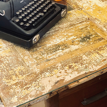 repurposed door + glass for a fresh desk