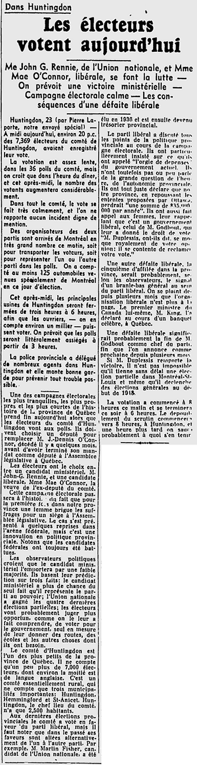 Article Pierre Laporte élection Mae O'connor