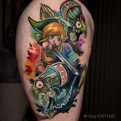 twinrova and Link tattoo colourful gaming videogame tattoos by gloucester artist Tiggy Tattoos in the UK
