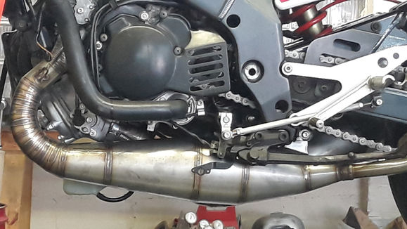 JL exhaust on a TZR250RS at Gaston Motorcycle Werks