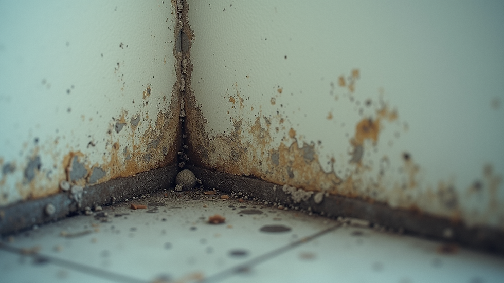 Close-up view of mold growth on a damp wall corner