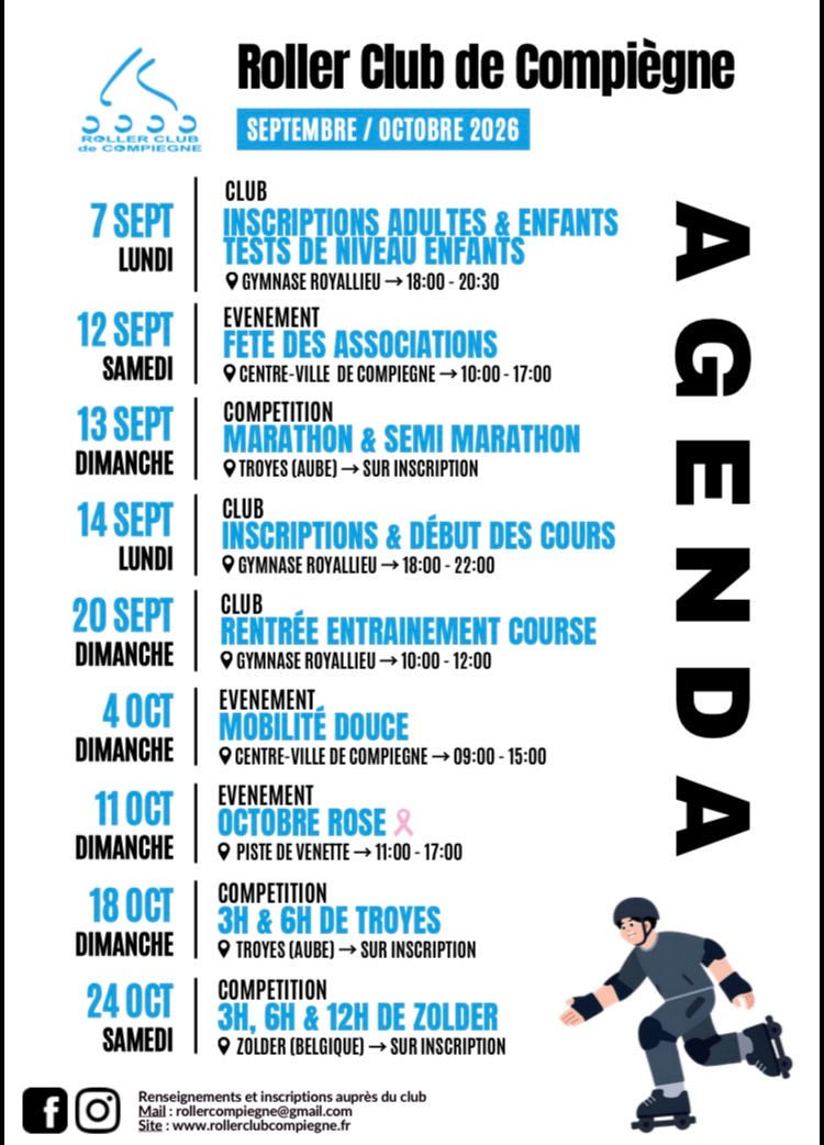 Calendrier Septembre et Octobre 2026