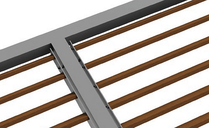 A close up view of louvered purlins.