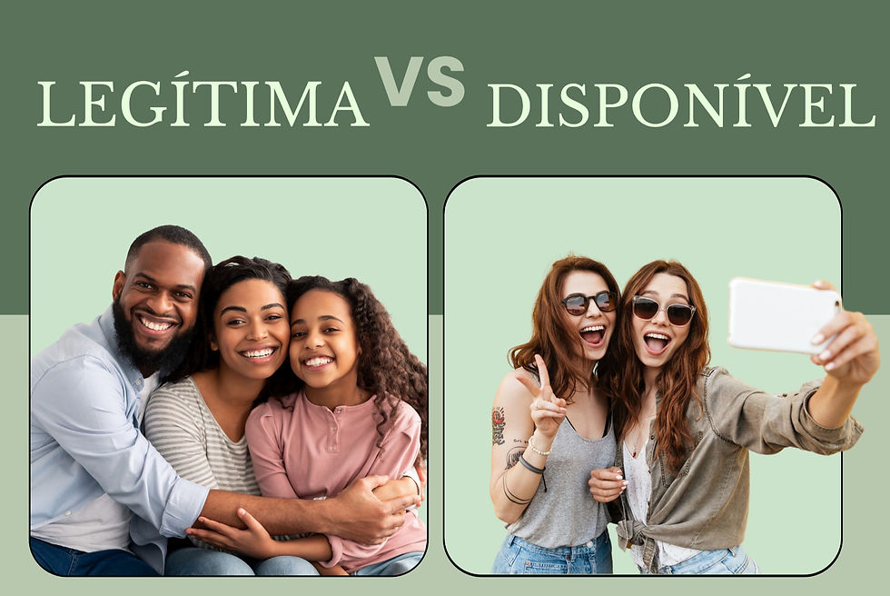 Ao lado direito uma família representando ascendentes e descendentes, que corresponde a herança legítima. Do lado esquerdo duas amigas que corresponde a herança disponível